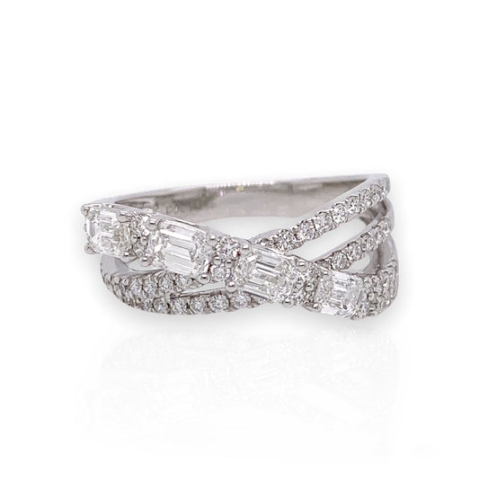1.30 Total Carat Mixed Cut Diamond Triple Band Ladies Ring