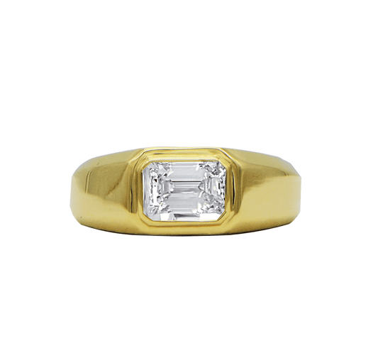 "MENRG01097" Bezel Set Emerald Shaped Diamond Ring