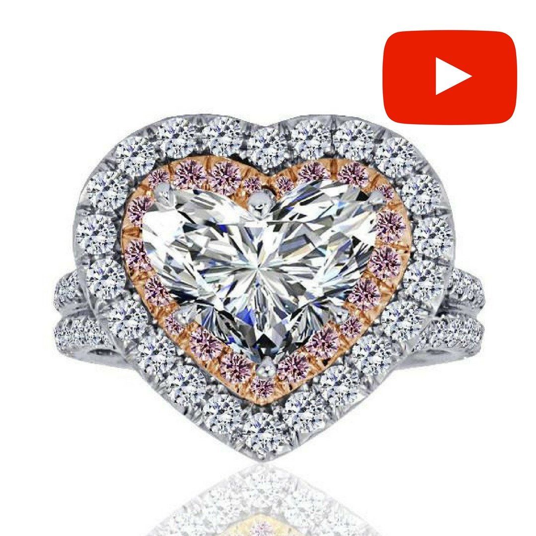 3.46 Total Carat Heart-Shaped Diamond Halo Ladies Engagement Ring GIA