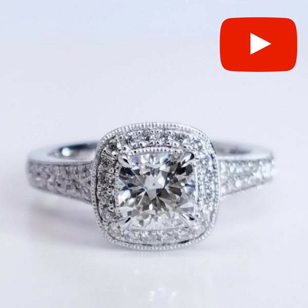 "ENGR03118" Vintage Inspired Cushion Cut Diamond Engagement Ring