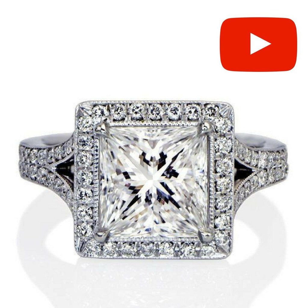 4Ct Princess Halo Solitaire Lab-Created Diamond Wedding Ring 14K White Gold  Over | eBay