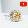 2.22 Total Carat Fancy Yellow Diamond Double Halo Pave-Set Ladies Engagement Ring, GIA Certified