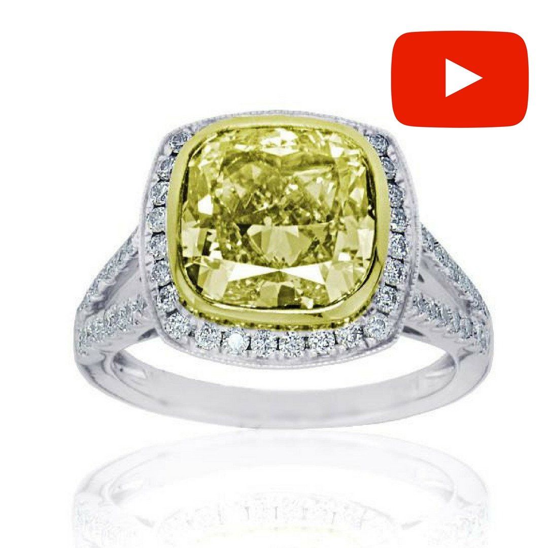 "ENGR02937" Yellow Diamond Cushion Cut Ring