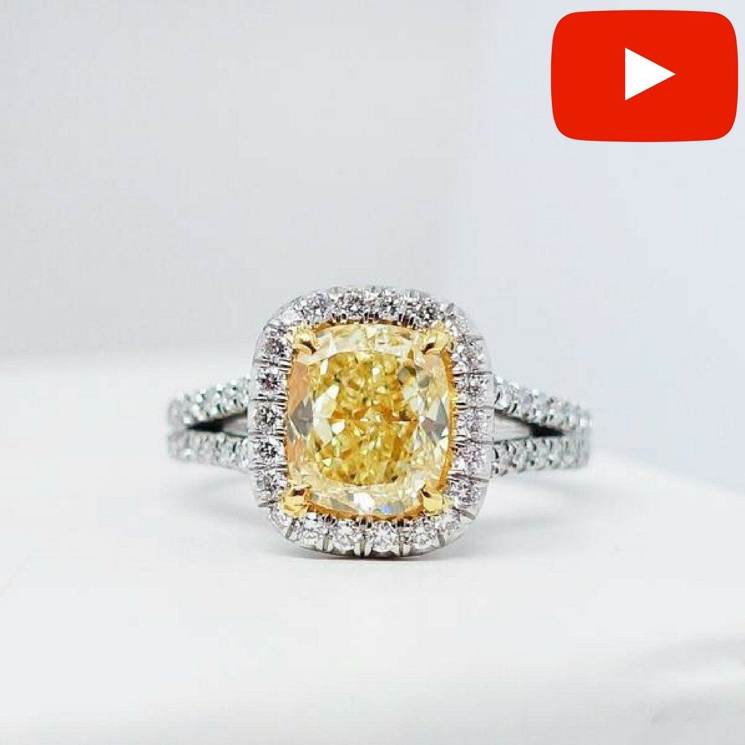 "ENGR02976" Fancy Yellow Cushion Diamond Ring