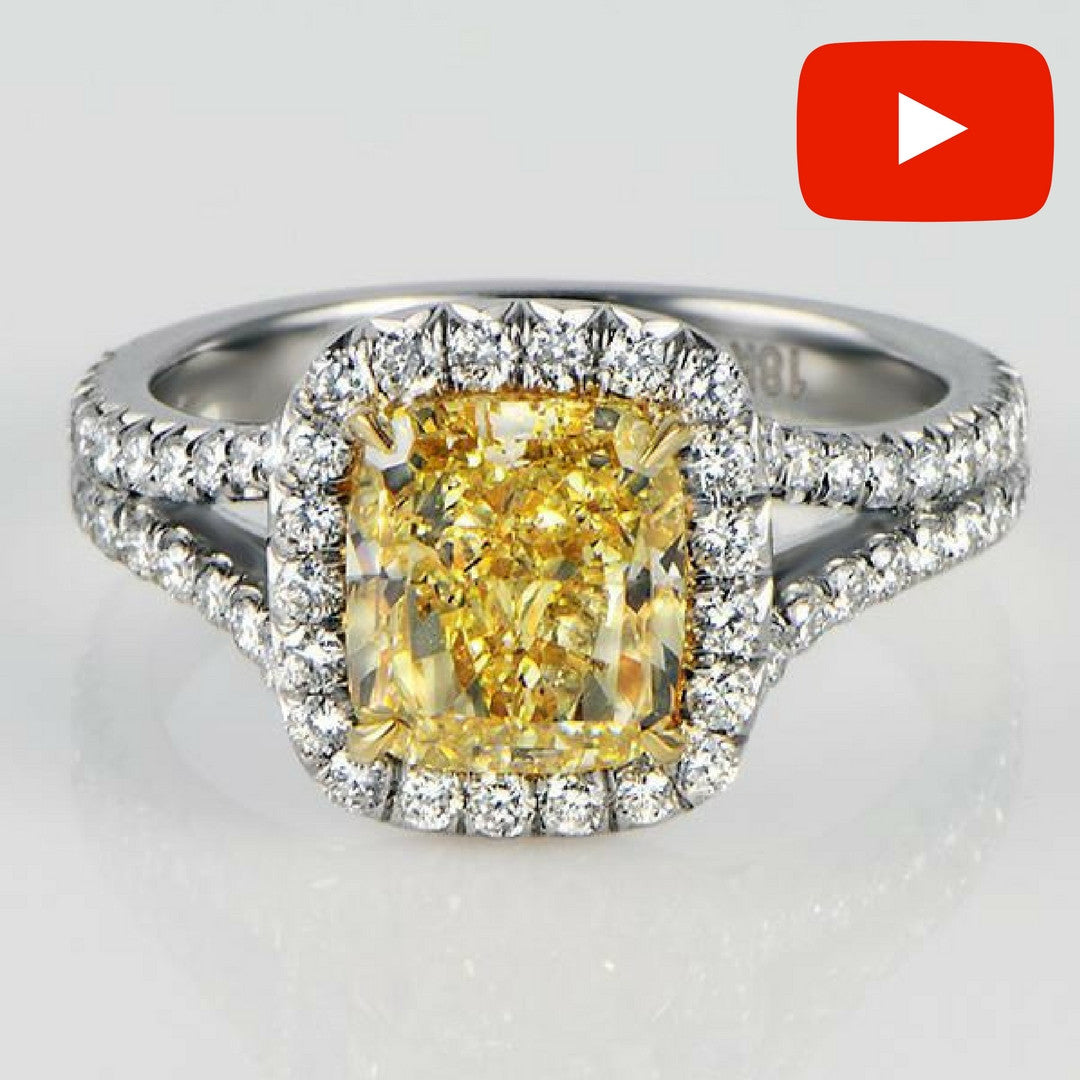 3.24 Total Carat Fancy Yellow Diamond Ladies Engagement Ring GIA