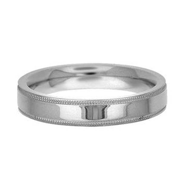 "WEDB01093" 14K White Gold 4mm Milgrain Wedding Band