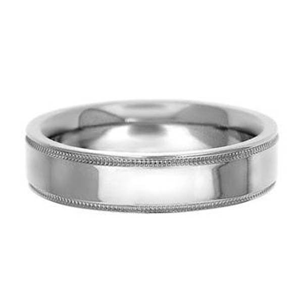 "WEDB01094" 14K White Gold Wedding Band 5mm With Milgrain
