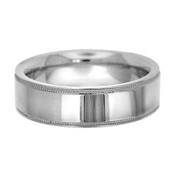 "WEDB01095" 6mm 14KW Gold Wedding Band With Milgrain in 14K White Gold 6mm