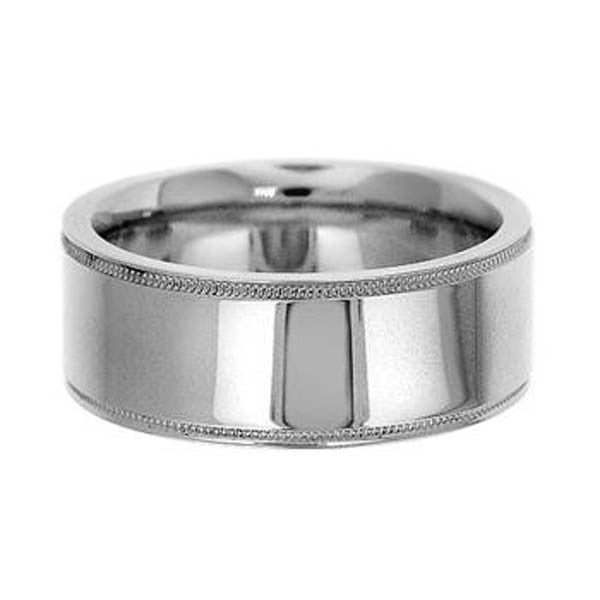 "WEDB01098" 9mm 14KW Gold Wedding Band With Milgrain in 14K White Gold 9mm