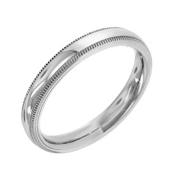 "WEDB01107" 3mm Platinum Wedding Band With Milgrain in Platinum 3mm