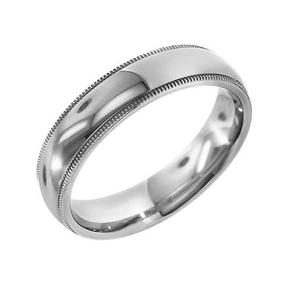 "WEDB01109" 5mm Platinum Wedding Band With Milgrain in Platinum 5mm