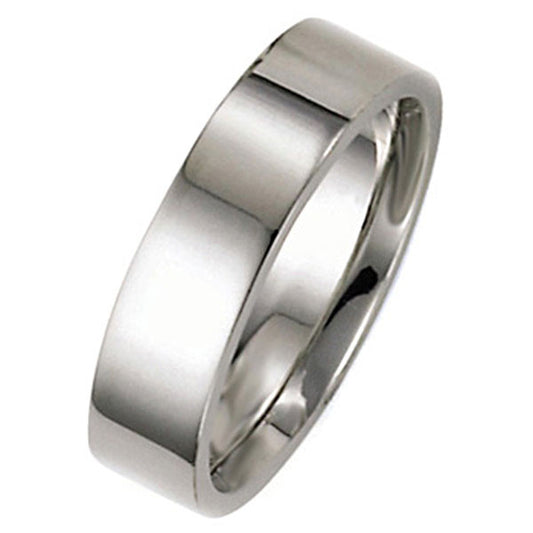 "WEDB01118" 8mm 14KW Gold Flat Wedding Ring in 14K White Gold 8mm