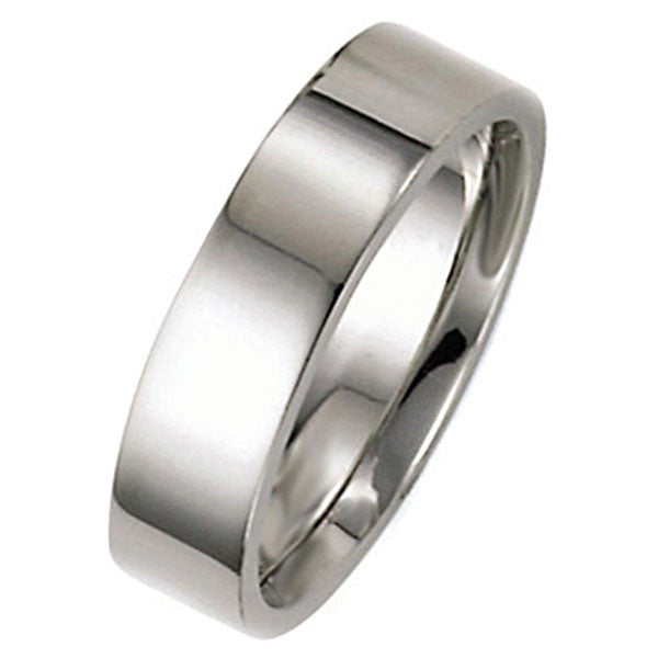 "WEDB01118" 8mm 14KW Gold Flat Wedding Ring in 14K White Gold 8mm