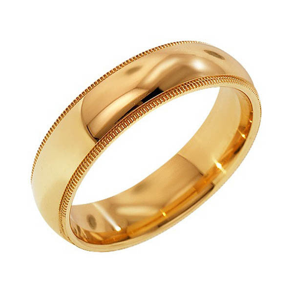 "WEDB01122" 7mm 14KY Gold Wedding Band With Milgrain in 14K Yellow Gold 7mm