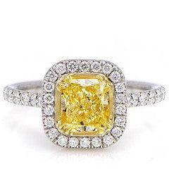 "YELLOW454" Yellow Diamond Halo Set Ring