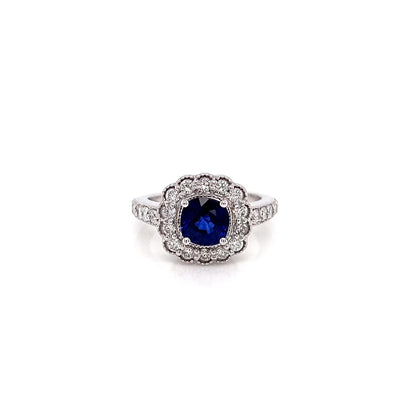 2.30 Total Carat Flower Motif Sapphire Diamond Ladies Ring