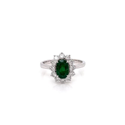 "LADRG01419 " Oval Green Emerald Diamond Ring