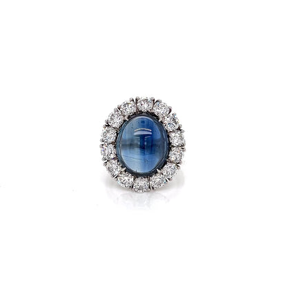 12.92 Total Carat NO HEAT Sapphire and Diamond Halo Ladies Ring GIA