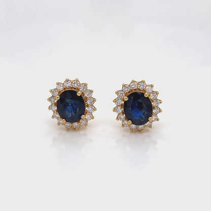 10.63 Total Carat Victorian Style Sapphire and Diamond Earrings in 18K Gold