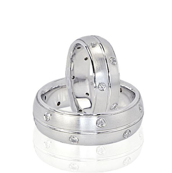 "WED01173" 14K White Gold His & Hers Diamond Wedding Band