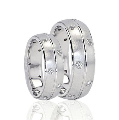 "WED01173" 14K White Gold His & Hers Diamond Wedding Band