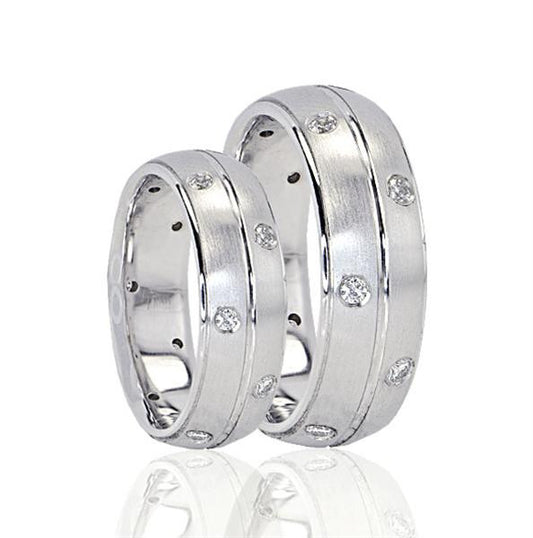 "WED01173" 14K White Gold His & Hers Diamond Wedding Band