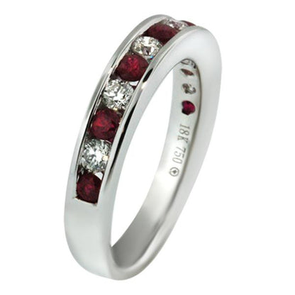"DBAND01524" Diamond And Ruby Half Way Band in 18K White Gold DBAND01524
