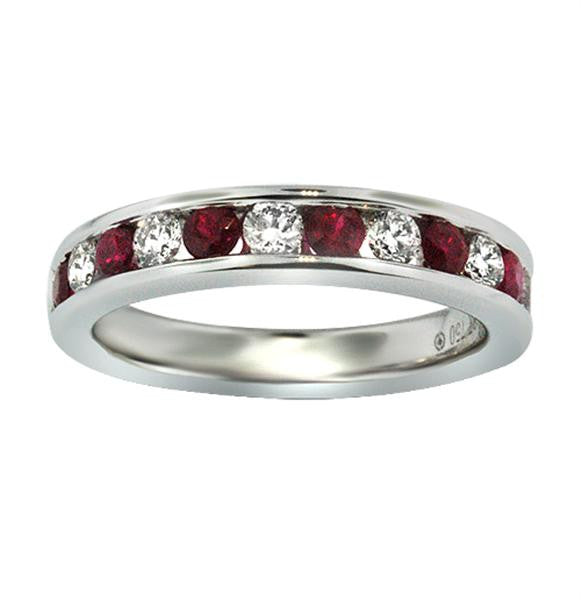 "DBAND01524" Diamond And Ruby Half Way Band in 18K White Gold DBAND01524