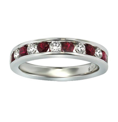 "DBAND01524" Diamond And Ruby Half Way Band in 18K White Gold DBAND01524