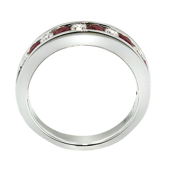 "DBAND01524" Diamond And Ruby Half Way Band in 18K White Gold DBAND01524