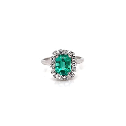 2.19 Total Carat Green Emerald and Diamond Engagement Ring GIA
