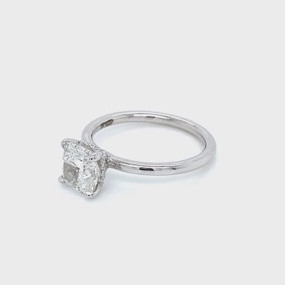 "ENGR03418" Cushion Shaped Diamond Hidden Halo Engagement Ring In Platinum