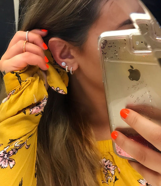 "EARR01342" Diamond Huggie Hoop Earrings in Yellow Gold