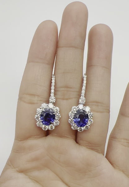 9.26 Total Carat Blue Sapphire and Diamond Drop Earrings in Platinum