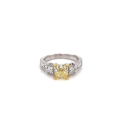2.20 Total Carat Fancy Yellow Diamond Ladies Engagement Ring GIA
