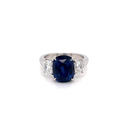 6.47 Total Carat Sapphire and Diamond Three Stone Ladies Ring