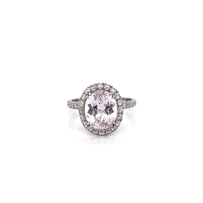 3.55 Total Carat Kunzite and Diamond Halo Pave-Set Ladies Ring