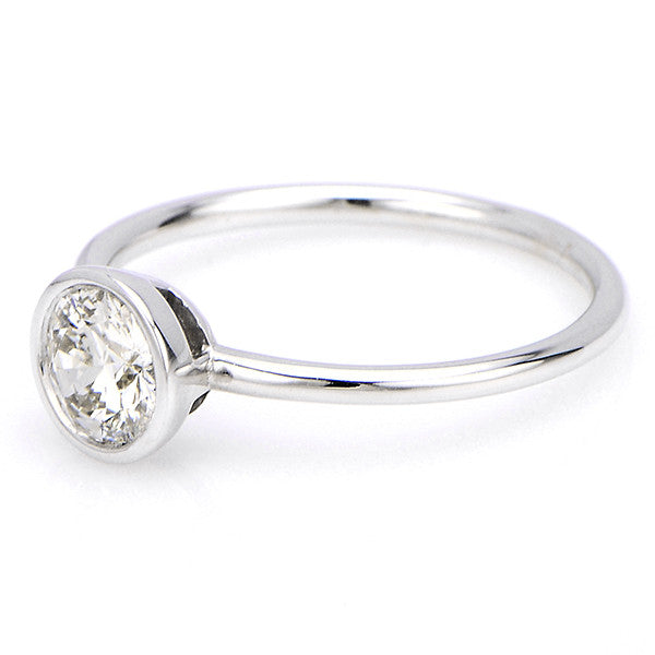 "ENGR02199" Bezel Set Solitaire Diamond Ringin 18K White Gold