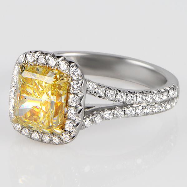 3.24 Total Carat Fancy Yellow Diamond Ladies Engagement Ring GIA
