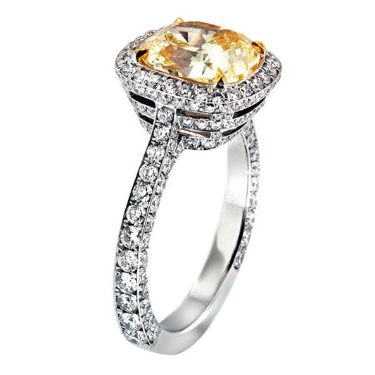 "ENGR02391" Fancy Yellow Cushion Halo Diamond Engagement Ring