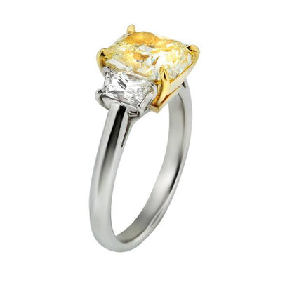 3.61 Total Carat Fancy Yellow Diamond Three-Stone Ladies Engagement Ring, GIA Certified
