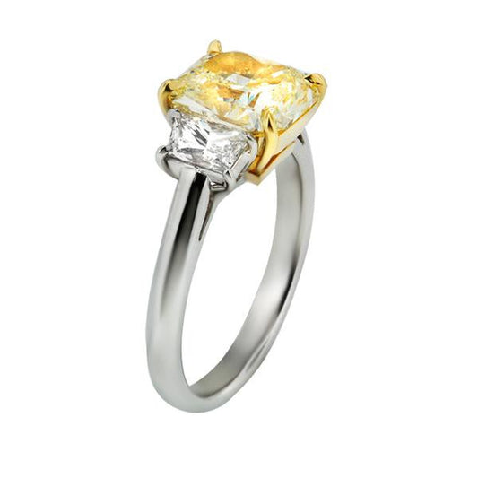 3.61 Total Carat Fancy Yellow Diamond Three-Stone Ladies Engagement Ring, GIA Certified