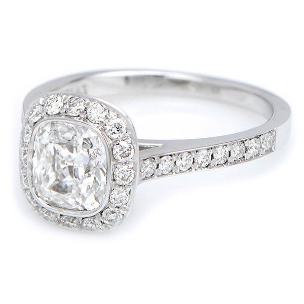"ENGR02480" Cushion Cut Bezel Set Halo Diamond Engagement Ring