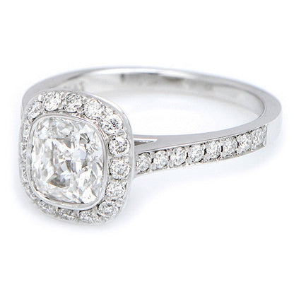 "ENGR02480" Cushion Cut Bezel Set Halo Diamond Engagement Ring