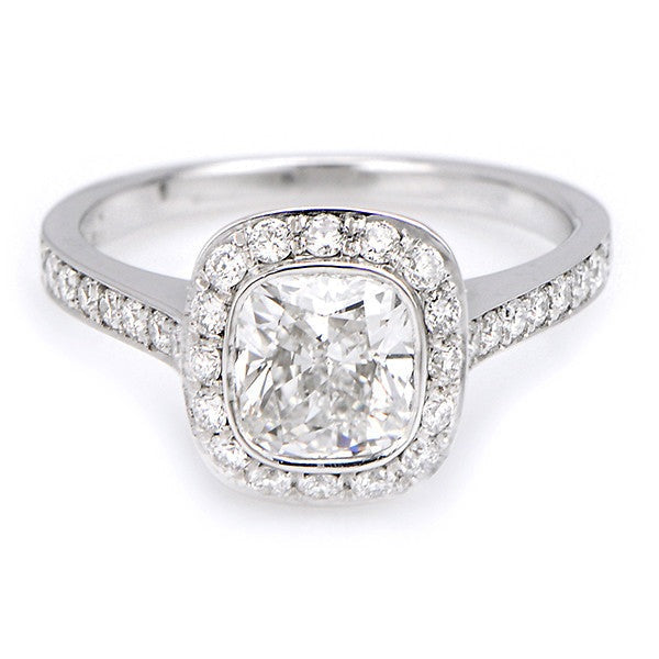 "ENGR02480" Cushion Cut Bezel Set Halo Diamond Engagement Ring