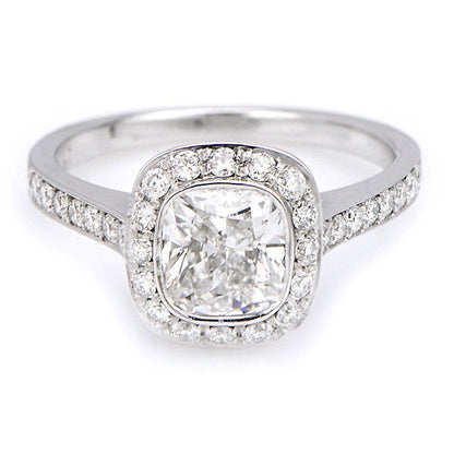 "ENGR02480" Cushion Cut Bezel Set Halo Diamond Engagement Ring