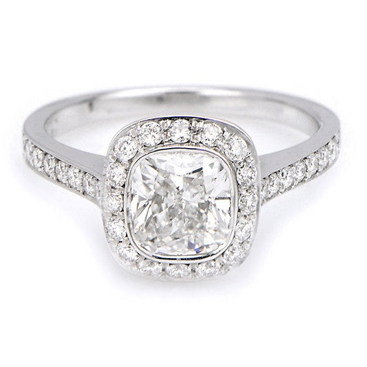 "ENGR02480" Cushion Cut Bezel Set Halo Diamond Engagement Ring