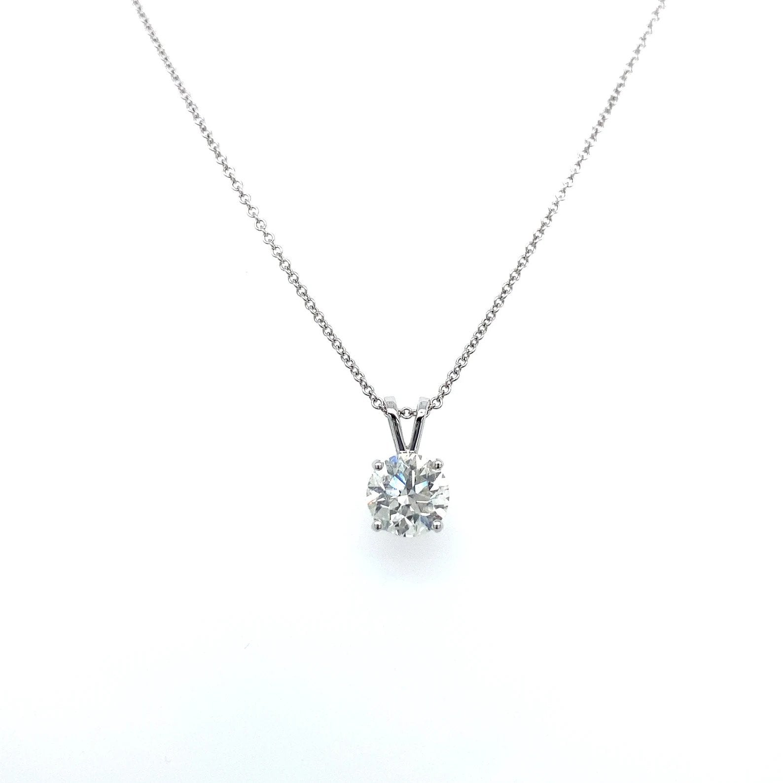 1.19 Carat F Color, SI2-I1 Clarity Diamond Pendant in 18K White Gold - On 16" Chain