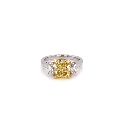 3.61 Total Carat Fancy Yellow Diamond Three-Stone Ladies Engagement Ring, GIA Certified