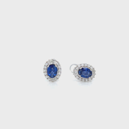 4.14 Total Carat Sapphire and Diamond Earrings in 14K White Gold